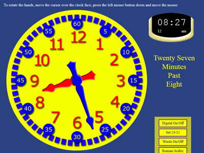 Learn how to tell the time in english using this interactive clock